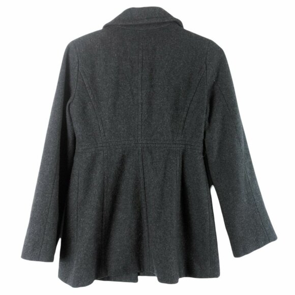 Old Navy Womens Recycled Wool Blend Coat Ruffled Button Front XS Petite DarkGray - Picture 2 of 6